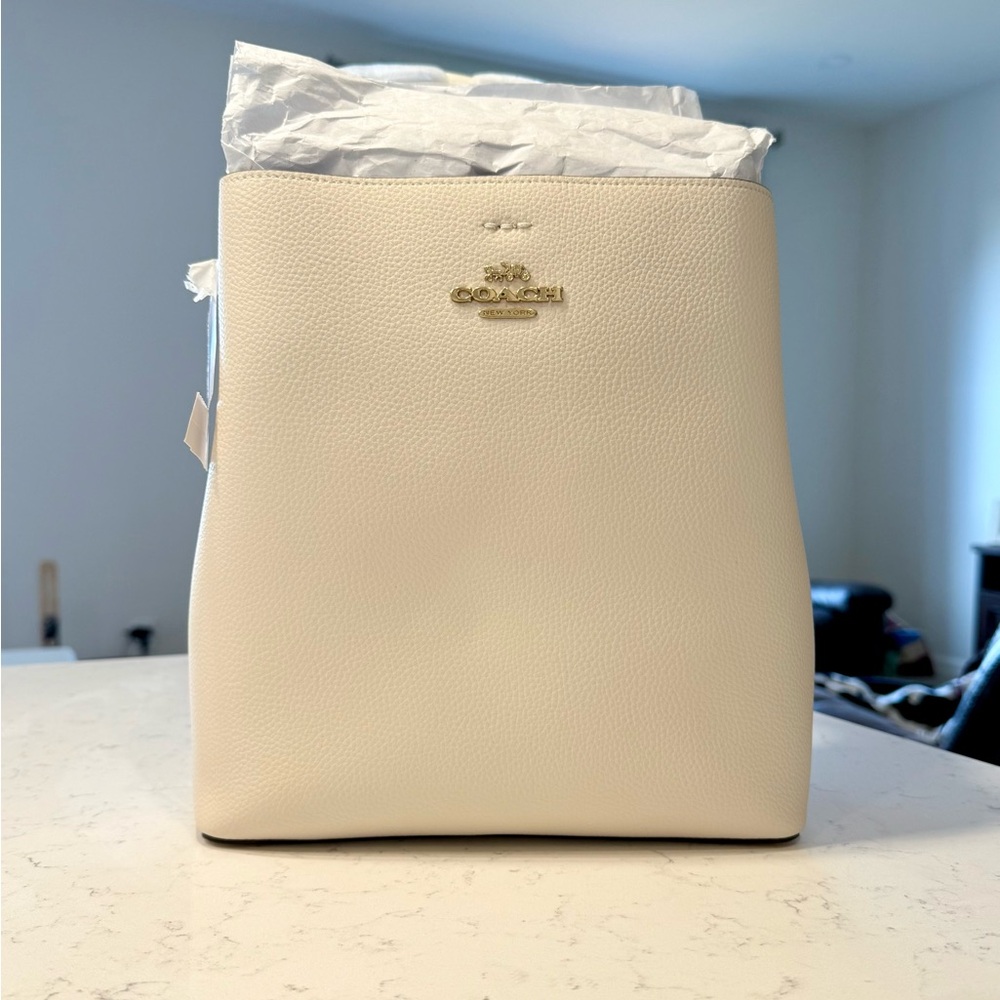 Coach Town Bucket Bag in Chalk Pebbled Leather – NWT